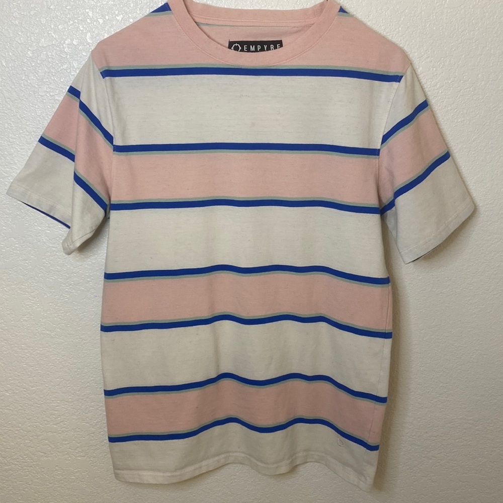 Medium, Empyre, casual men’s pink, white and blue shirt.